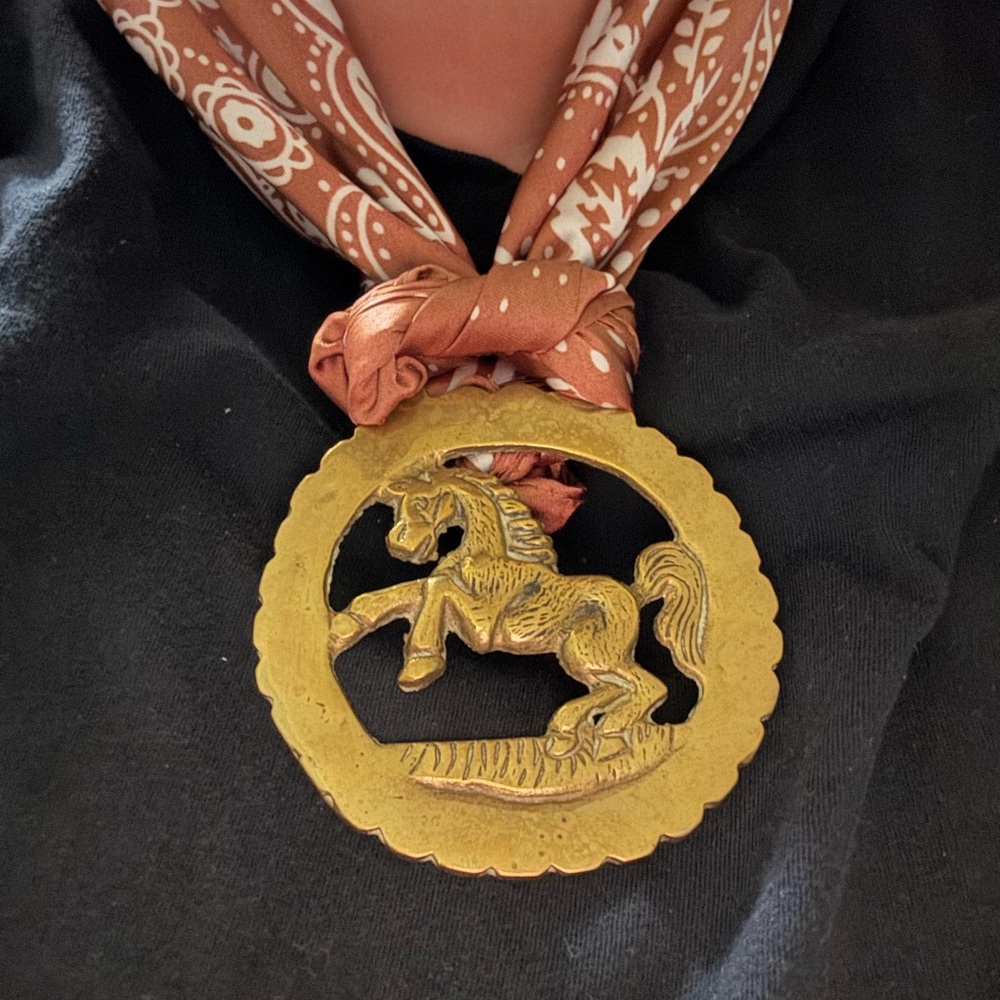 Brass Horse Medallion with Scarf Necklace